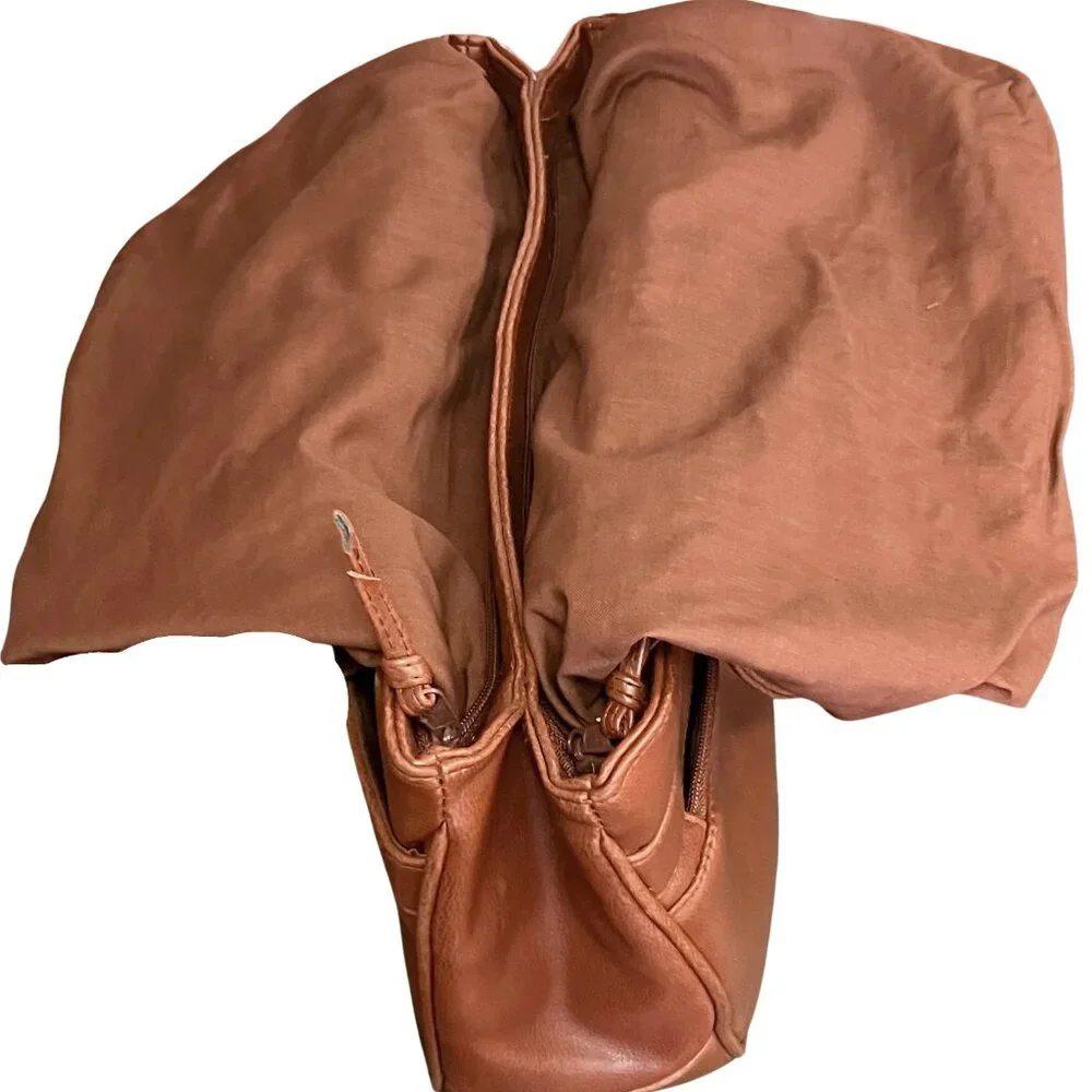 Deadstock Vintage 90s Brown Leather Shoulder Bag Classic Tote Preppy Large Work - Picture 9 of 11
